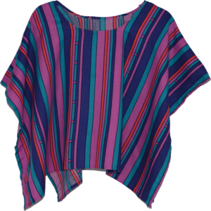 TU06 Poncho Rayé Bleu Rose